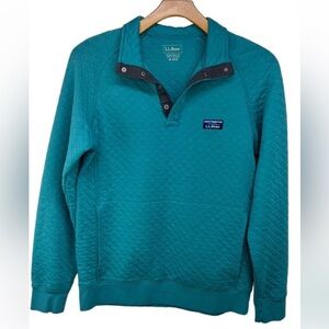 L.L. Bean Men’s Teal Quilted Mock Neck Quarter Snap Pull Over Sweatshirt Med.